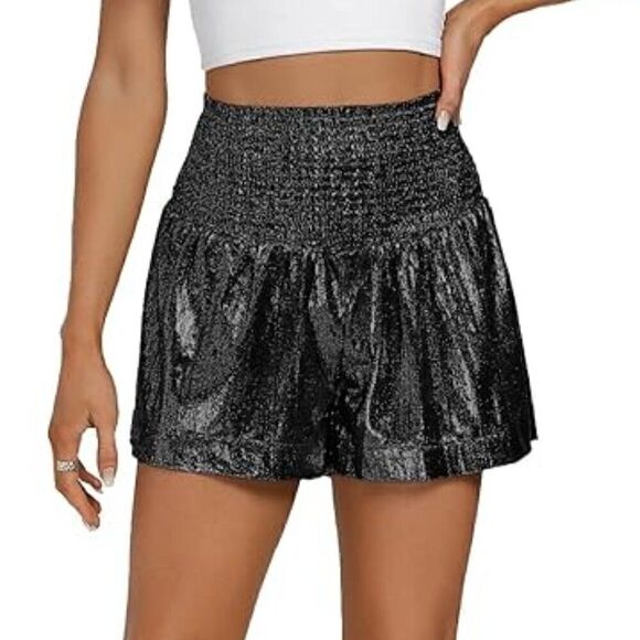 Shiny Vrtige Glitter Party Shorts – High Waist, Flowy Fit, Size XS - Picture 3 of 4